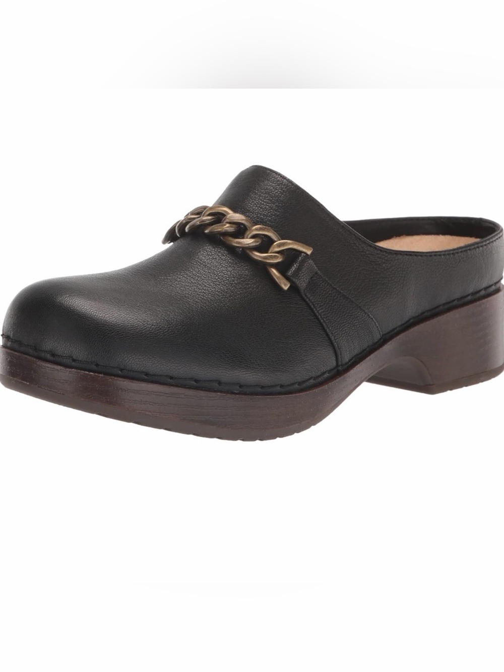 Bella Vita Ventura Black Leather Chain Clogs Size 5.5 Comfort Dark Academia